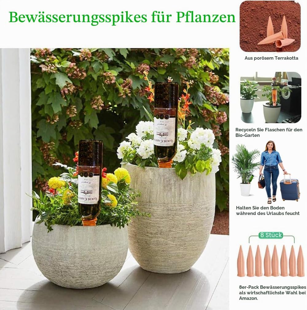 Pflanzenbewässerungsgeräte, 8 Stück, Terrakotta, selbstbewässernde Spikes, Urlaub, selbstbewässernde