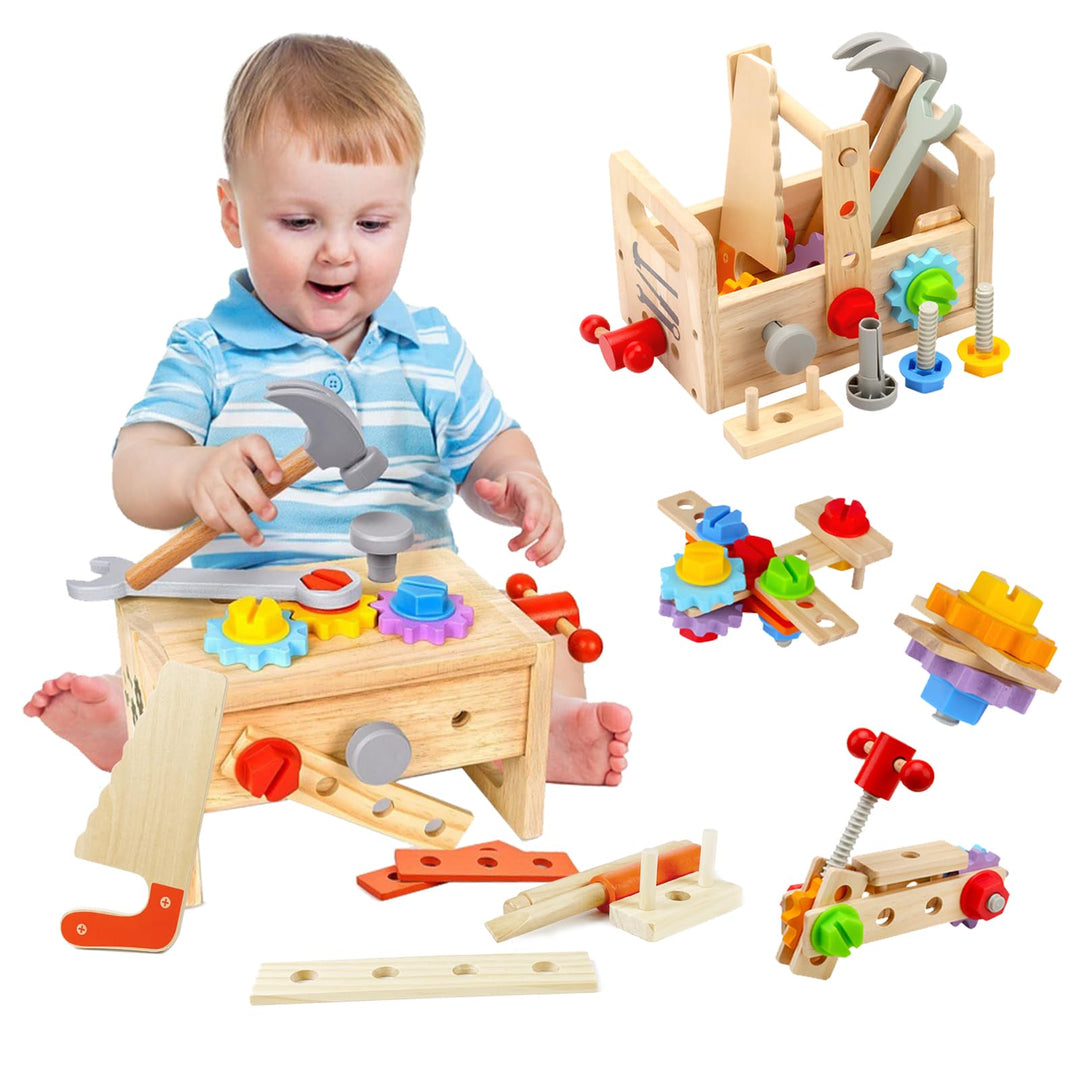 Montessori Spielzeug ab 2 3 4 5 Jahre,Holz werkzeugkoffer Kinder 29 Stück,motorikspielzeug,Hochwerti
