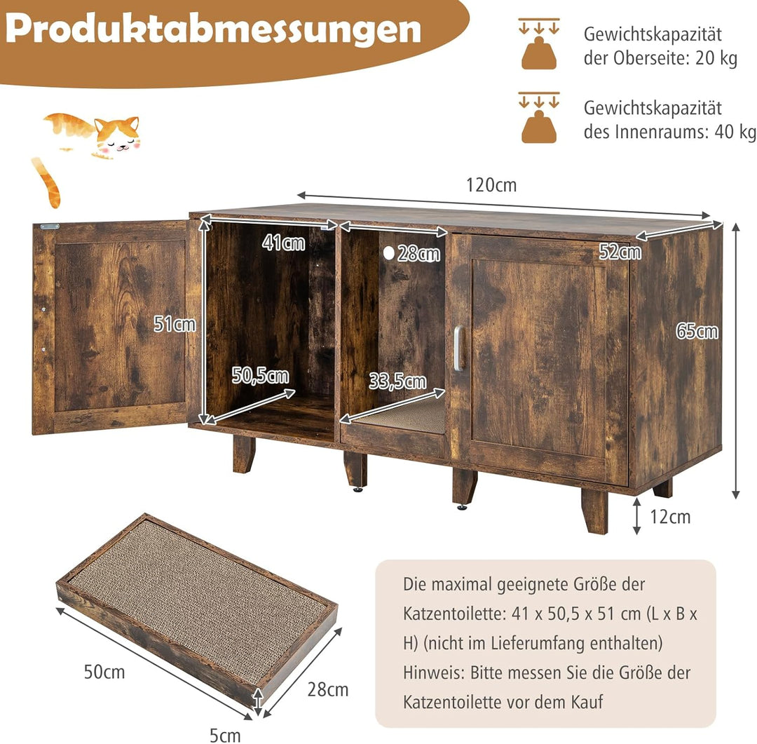 COSTWAY Katzenklo Schrank für 2 Katzen, Katzenschrank für Katzentoilette, Katzenhaus mit 2 Türen & K