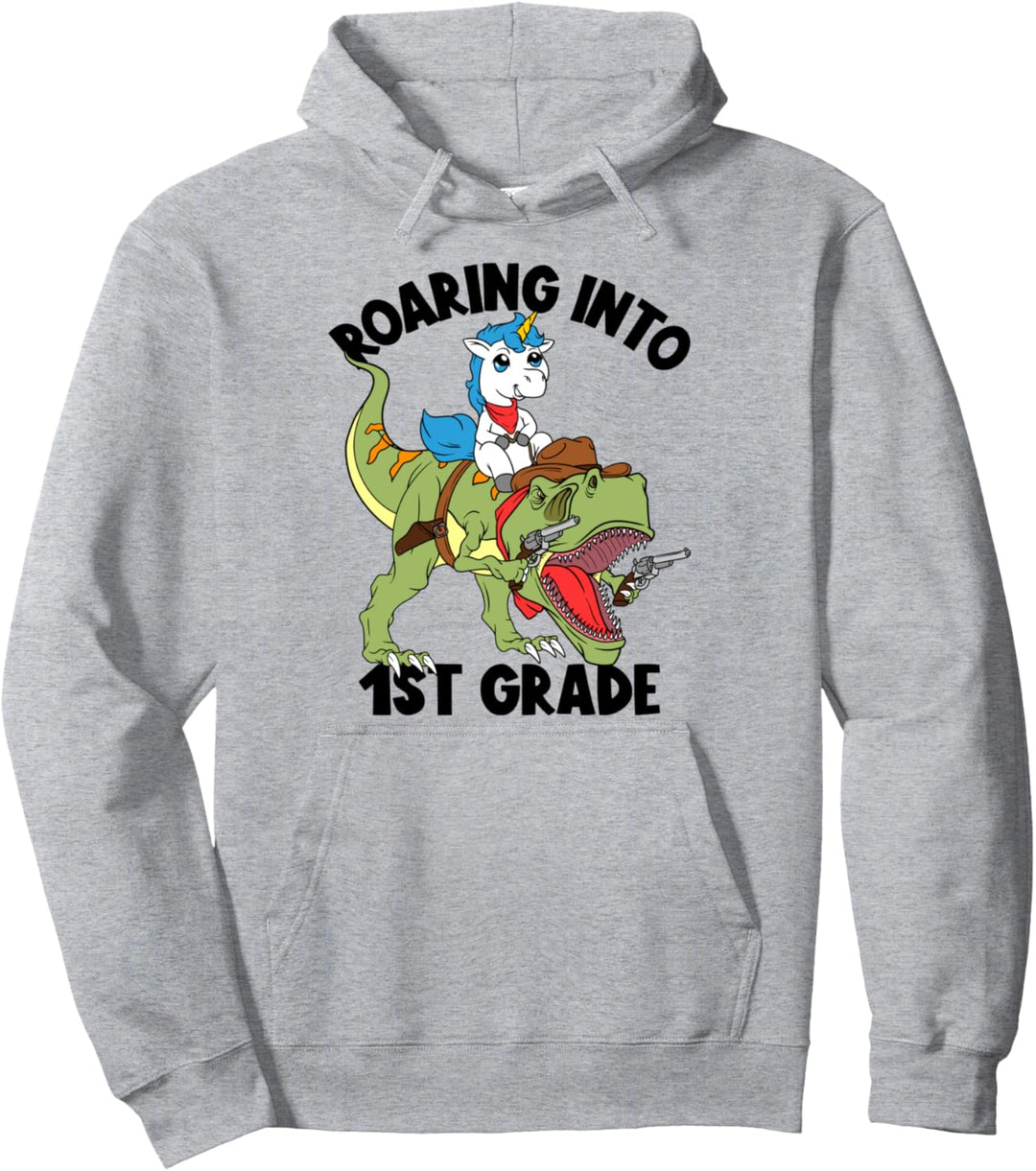 Roaring Into 1st Grade Kinder Jungen Jungen Dinosaurier Back To School Pullover Hoodie