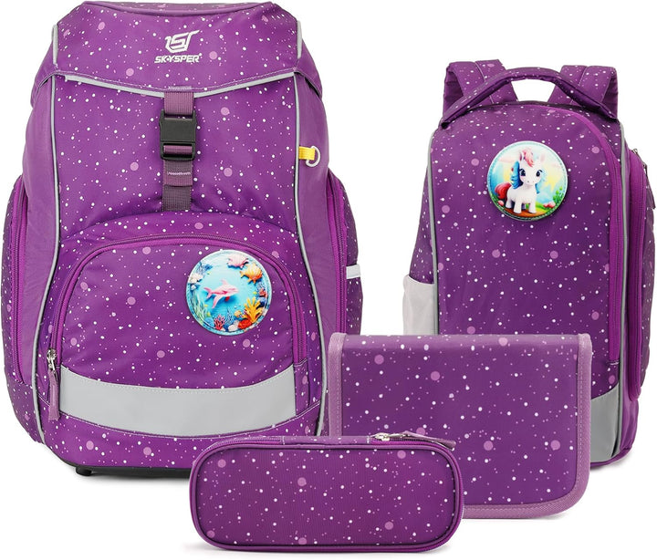 SKYSPER Schulranzen Set 5-teilig für Jungen Mädchen 1. Klasse Grundschule Schulrucksack Sporttasche