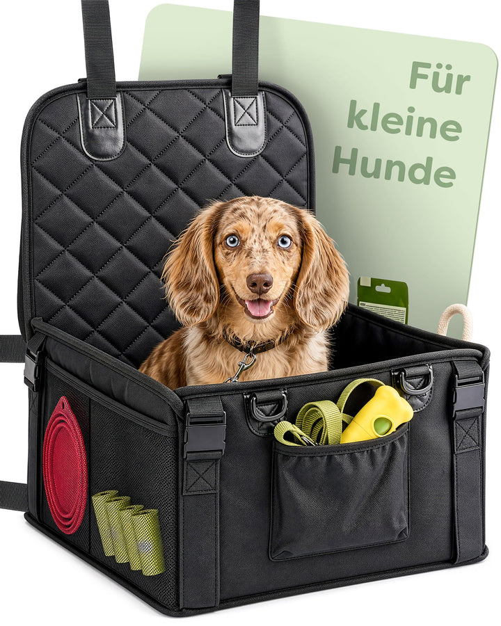 Knupis Extra Stabiler Hunde Autositz für Kleine Hunde - Wasserabweisend & Kratzfest mit 5 Taschen –
