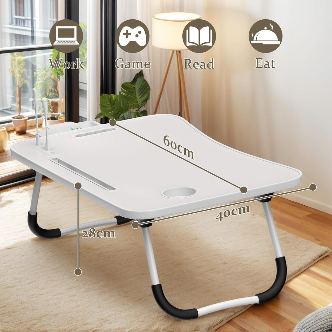 Huracan Laptoptisch für Bett, Laptop Ständer Betttisch Klappbarer, Tragbares Lapdesk mit Schublade,