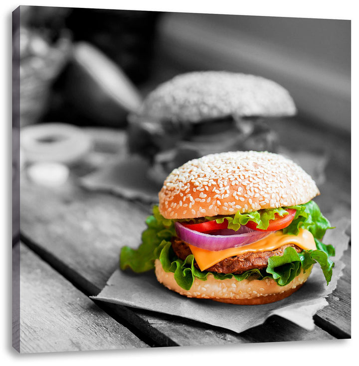 Pixxprint Leckere Burger als Leinwandbild/Grösse: 70x70 cm/Wandbild/Kunstdruck/fertig bespannt, 70x7