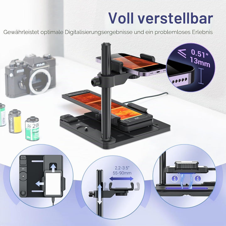 JJC Mobiles Negative Digitalisieren Set mit Diascanner Dimmbar LED Pad – Film Digitalisier Konvertie