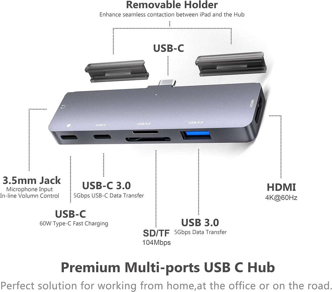 iPad Pro USB C Hub Adapter für iPad Pro 12.9 11 M1 M2,7in1 hub mit 4K HDMI,USB3.0,3.5mm Audio,SD/TF