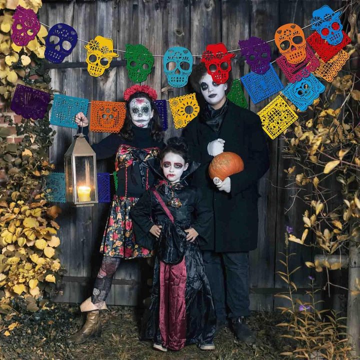 HOWAF 27 Dia De Los Muertos Deko Tag der Toten Banner Filz Dia De Los Muertos Girlande Mexiko Hallow