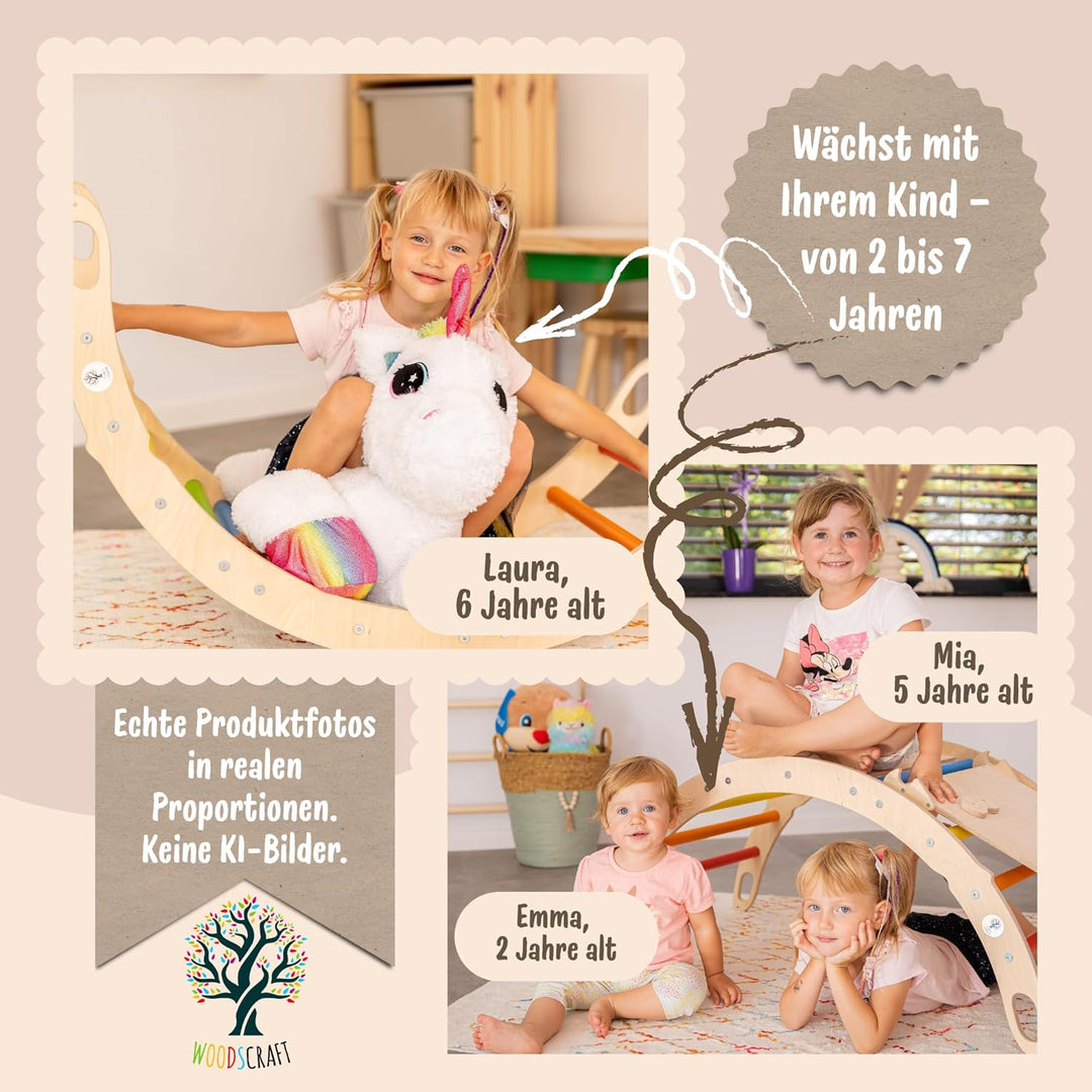 WoodsCraft Kletterbogen mit Kissen - Holz Klettergerüst Indoor - Hypoallergen Kissen für Kletterboge