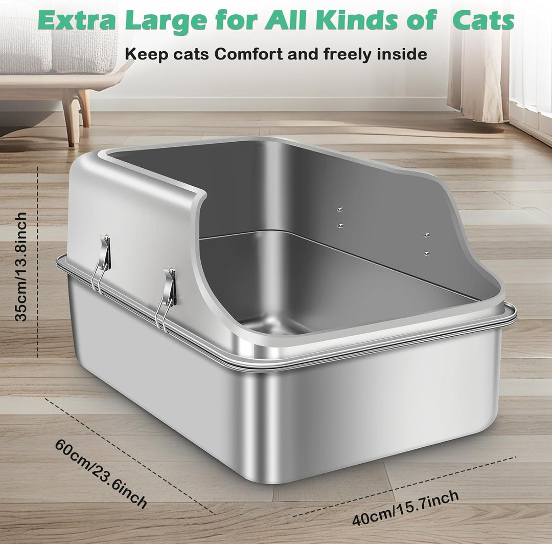 Katzenklo Edelstahl XXL, Stainless Steel Litter Box, Katzentoilette offene mit Metall Schaufel, Cat