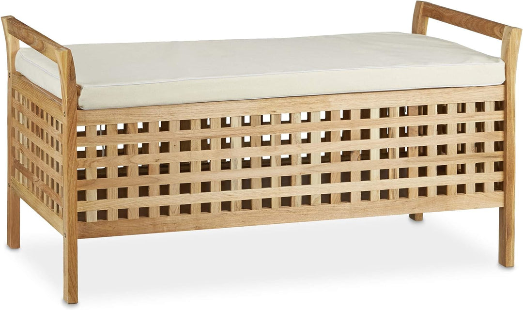 Relaxdays Sitzbank Walnuss mit Stauraum HBT: 46,5 x 92,6 x 49,0 cm Schuhtruhe aus Holz Sitzkommode m