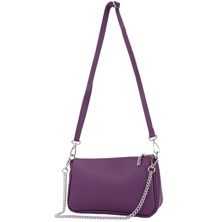 modamoda de - T237 - Umhängetasche Klein Small aus ital. Leder Lila, Lila
