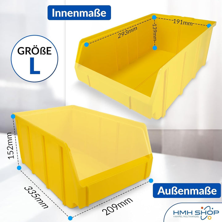 HMH 16x Stapelboxen Grösse L Werkstatt Garage Keller Sichtlagerboxen 335x209x152mm Lagerboxen GELB S