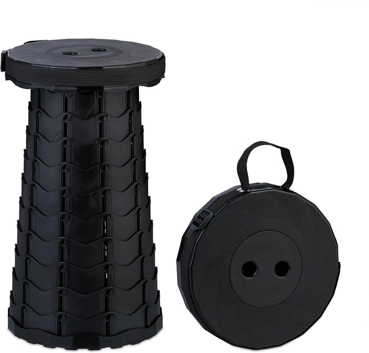 Relaxdays Teleskophocker, faltbar, Tragegurt, Outdoor, höhenverstellbarer Campinghocker, HBT 44,5 x