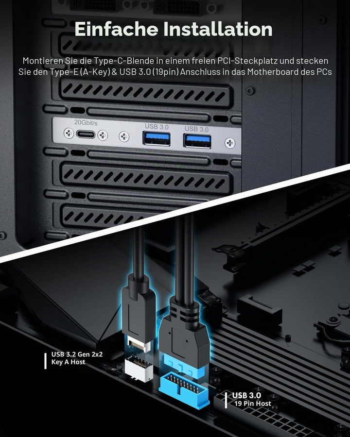 GRAUGEAR 20Gbit/s USB Port Typ-C & 2x Typ-A I USB HUB in PCI Slot [Extra HUB] Mainboard USB Verlänge