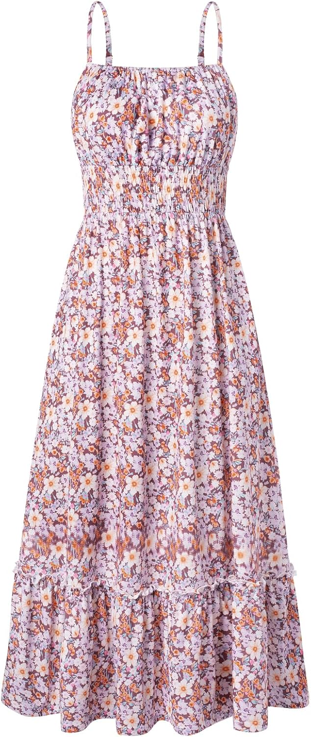 GRACE KARIN Damen Ärmellos Blumenkleid Maxikleid Casual Cami-Kleid Böhmisch Kleid Spaghettiträger Sm