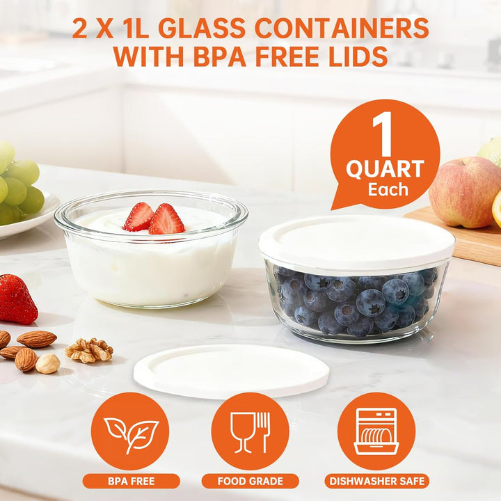 2L Joghurtbereiter Elektrischer Joghurt, Marmelade Eis & Pudding Maker mit 2 Glasbechern LED Timer P