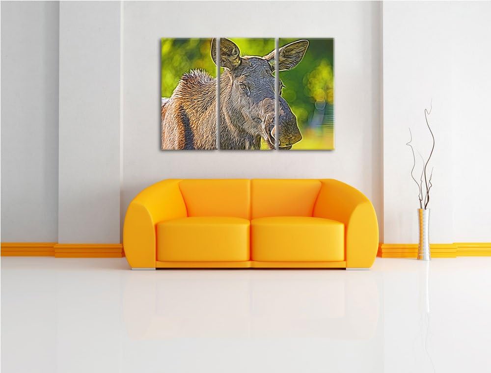 schöne Elchkuh auf Wiese Spezial 3-Teiler Leinwandbild 120x80 Bild auf Leinwand, XXL riesige Bilder