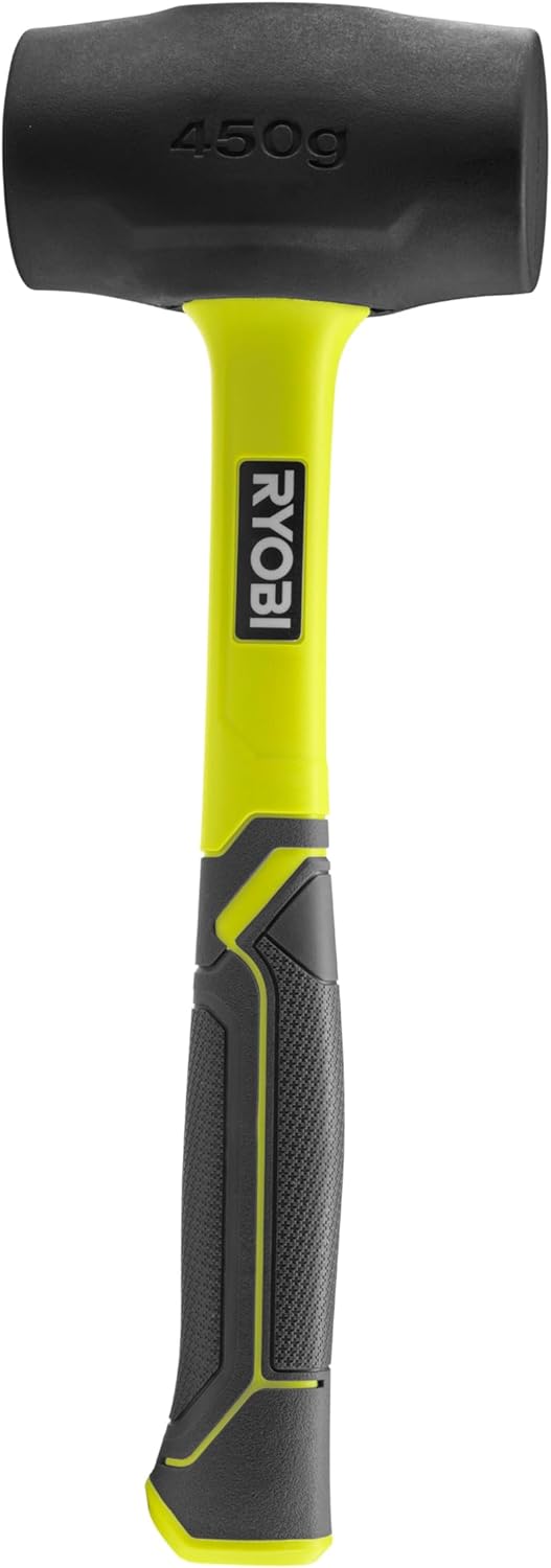 RYOBI Gummihammer mit Griff aus Hickory-Holz, schwarz, 450 Gramm RHHM450 Schlägel 450 g, Schläg