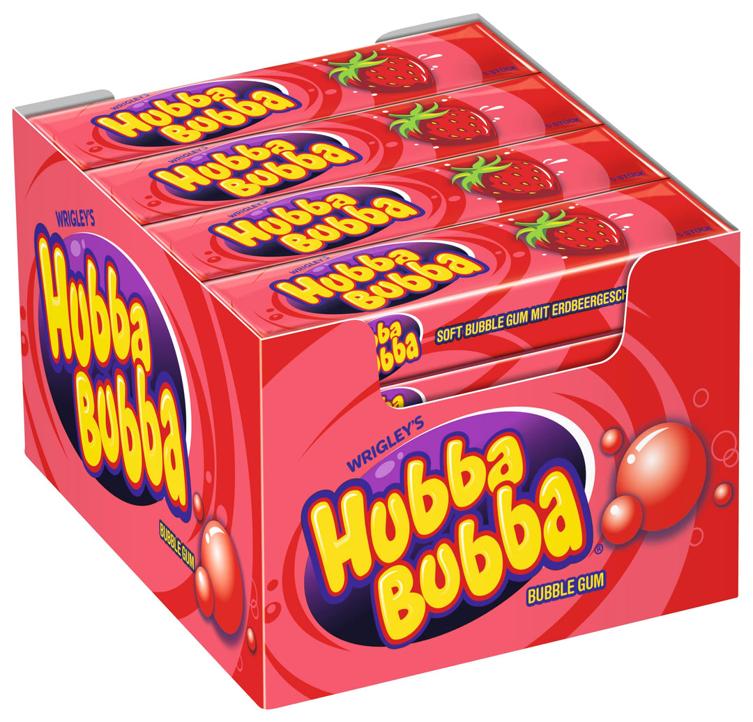 Hubba Bubba Kaugummi | Erdbeere | 20 Packungen (20 x 5 Stück) 700 g, Erdbeere