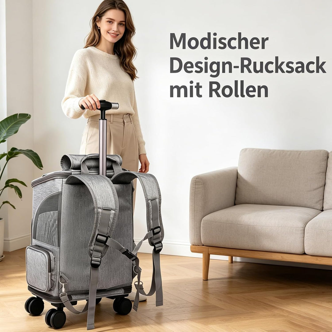 KatzenRucksack Grosse Katzen, Katzen Transport Tasche mit Rollen und Taschen, für Katzen und Hunde,