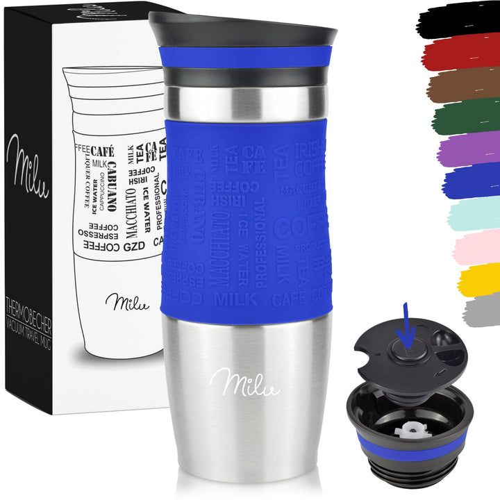 Milu Thermobecher Kaffee to go 370ml, 450ml Isolierbecher Kaffeebecher - 100% Auslaufsicher - Trinkb