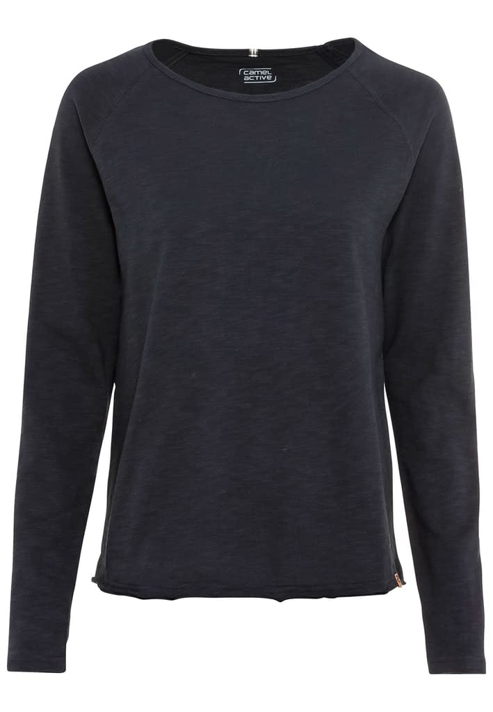 camel active Damen Basic Langarm T-Shirt mit Rundhalsausschnitt aus Reiner Baumwolle XS Dunkelblau,