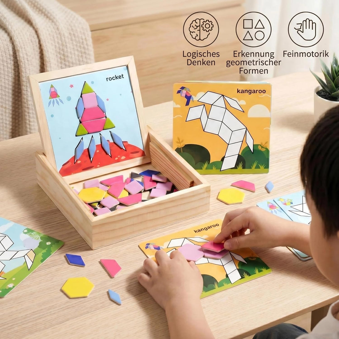 Magnetisches Holzpuzzle Geometriespiel für Vorschulkinder ab DREI Jahren | Montessori Lernspielzeug,