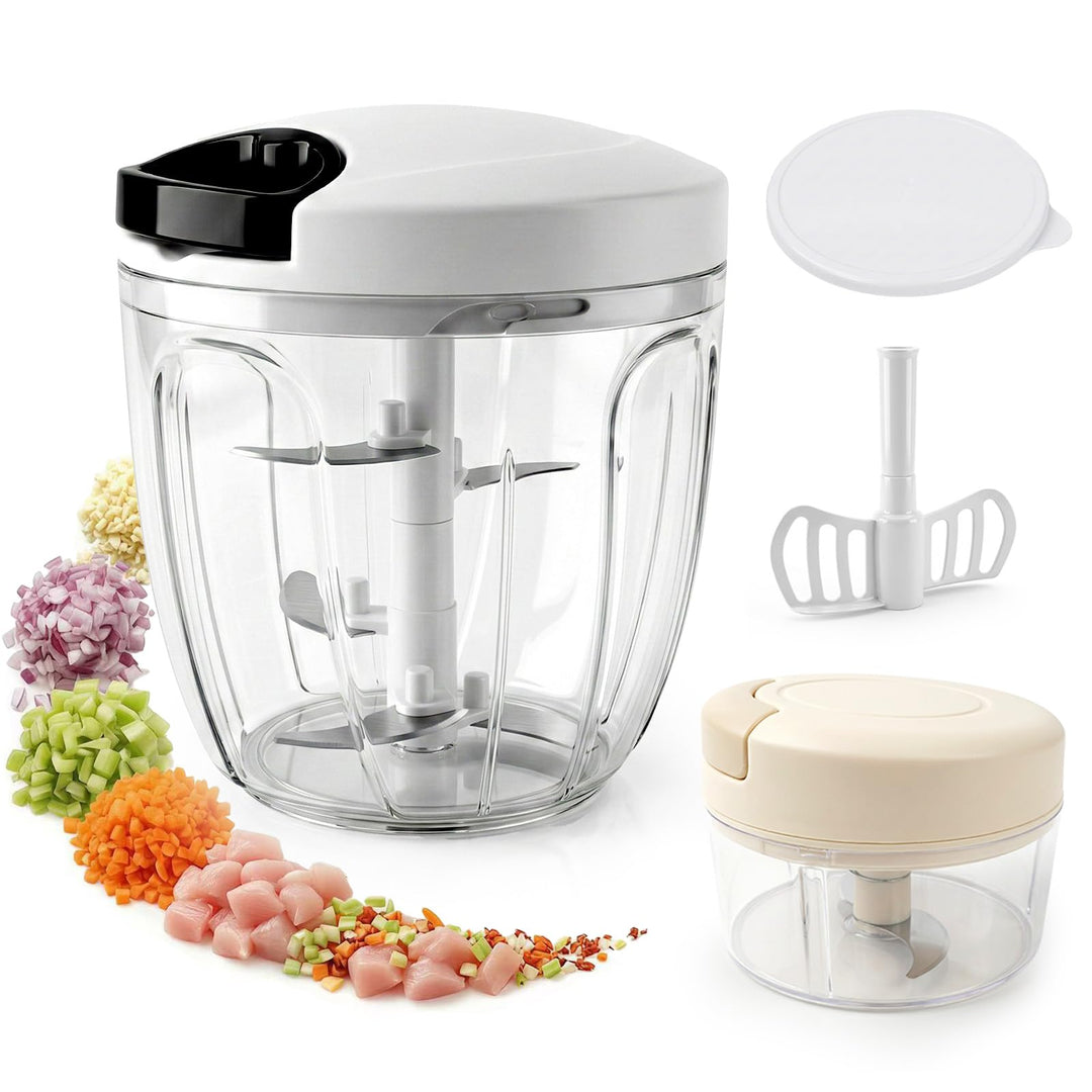 FACIACC 900 ml Manueller Zwiebelschneider & 200 ml Multi-Zerkleinerer Set, Leichtgängiger Zwiebelsch