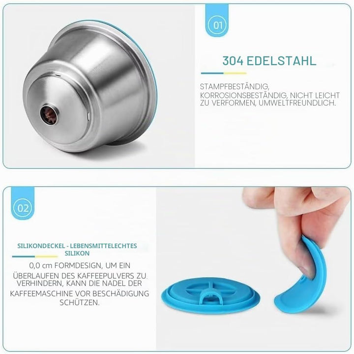 i Cafilas Wiederbefüllbare Kaffeekapsel für Dolce Gusto, Edelstahl Nachfüllbare Kapsel mit 1 löffel