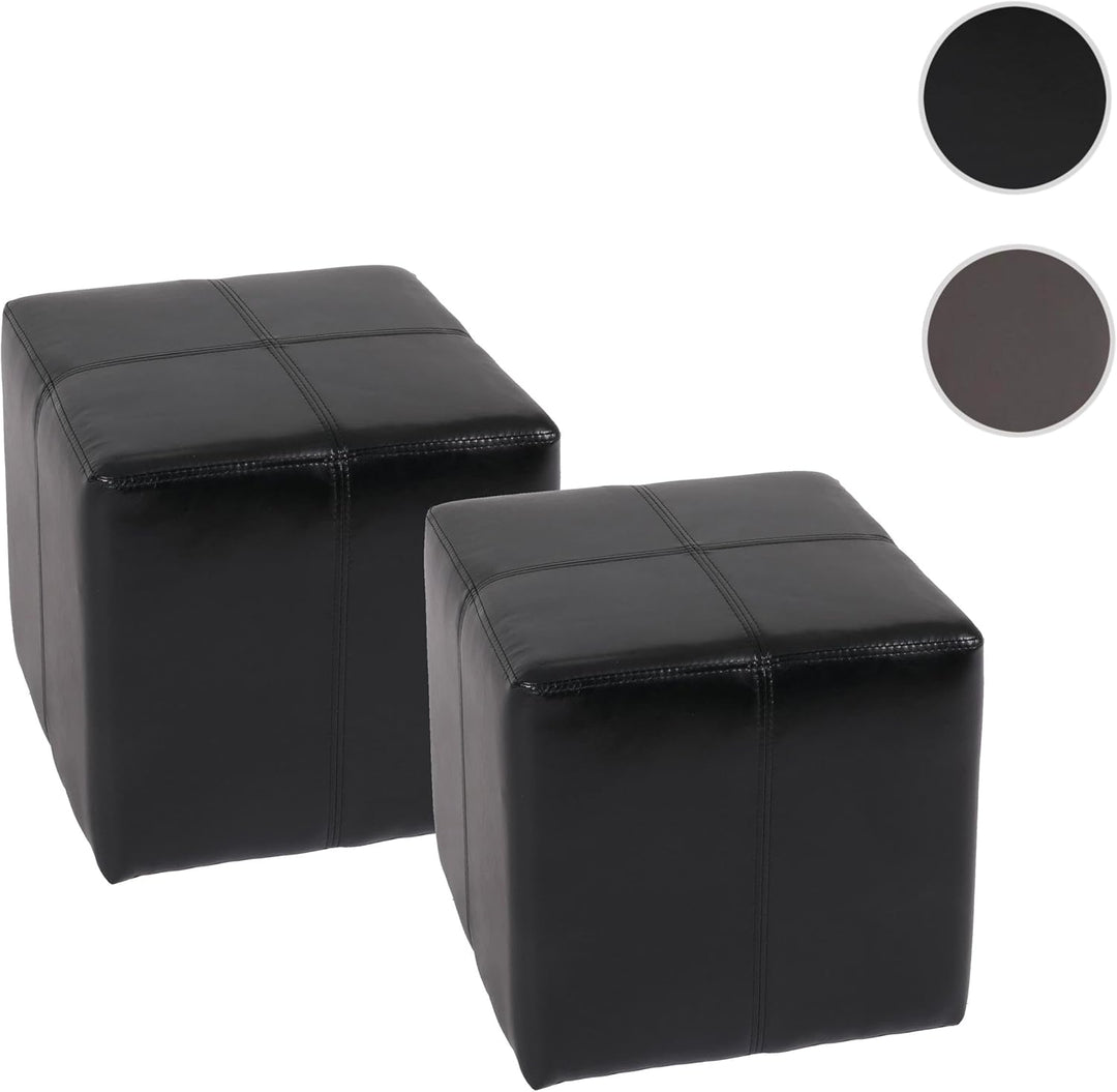 Mendler 2er-Set Sitzwürfel Hocker Sitzhocker Onex-AM, Leder + Kunstleder, 36x36x36cm - schwarz