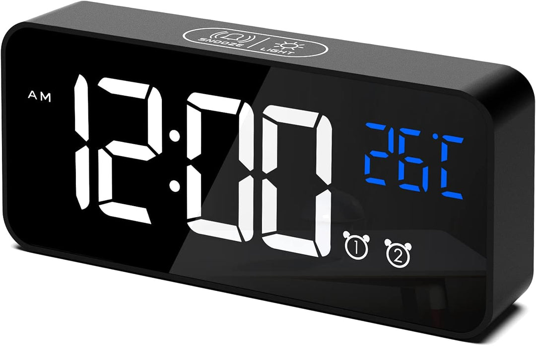 CHEREEKI Digitaler Wecker, LED Digitaluhr mit Temperaturanzeige Tragbarer Spiegelalarm Tischuhr mit