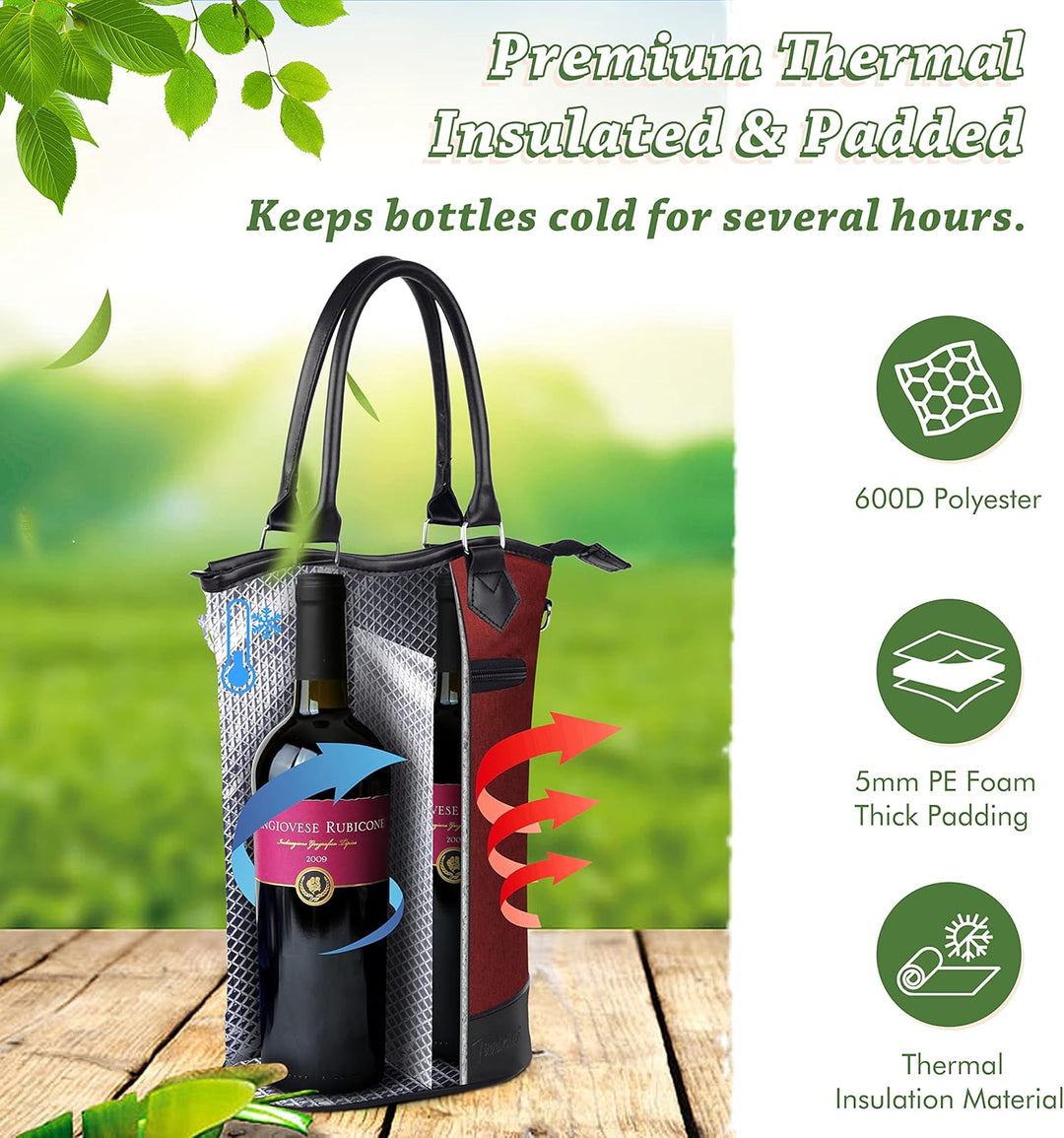Kato Flaschentasche für 1 Flasche Kühltasche für Wein Bier Getränke Outdoor Tragetasche mit Trennwan