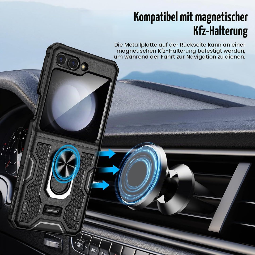 Doeshine Samsung Galaxy Z Flip 5 Hülle mit Magnetisch Ständer &amp; Kameraschutz, Ganzkörper Robuste Sto