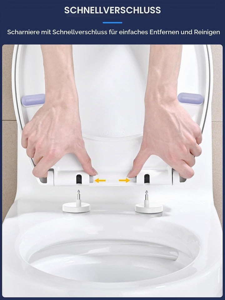 YEAUPE PRO Toilettendeckel mit Absenkautomatik O Form, WC-Sitz mit Quick-Release-Funktion und Softcl
