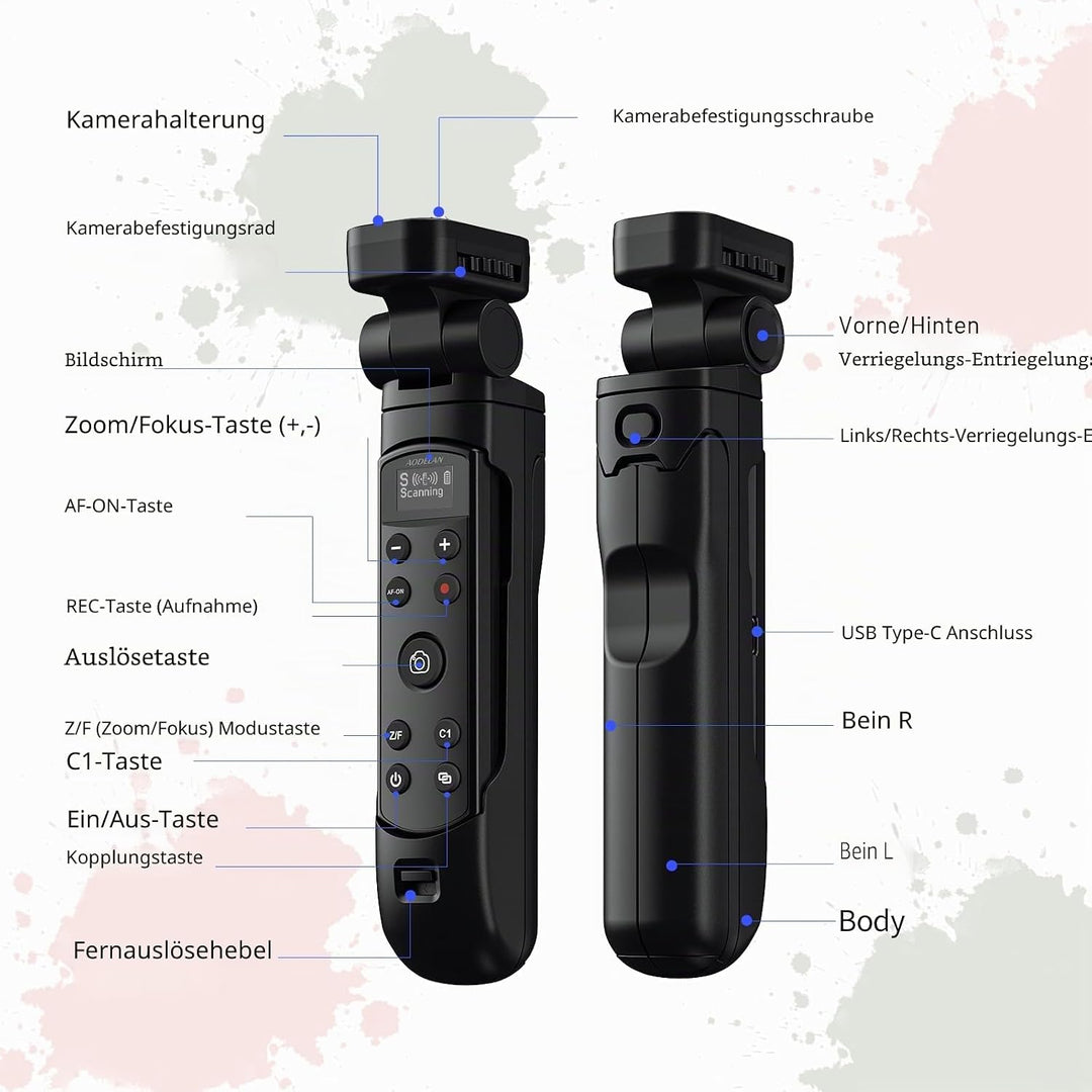 AODELAN Kamera-Griff mit Auslöser, wiederaufladbar, kabellos, Mini-Stativ für A7C, A7III, ZV-1, ZV-E