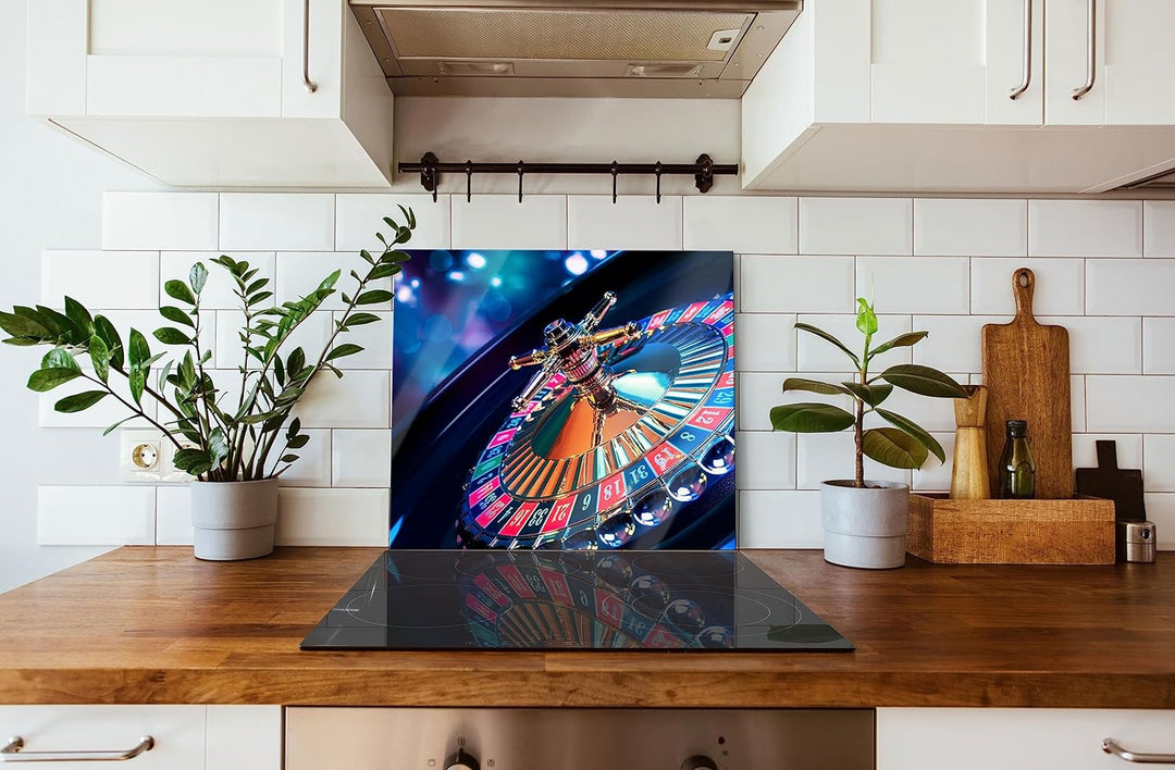 Roulettetisch Herdabdeckplatte & Spritzschutz aus Echtglas | Für Herd-Kochfelder | 60x52 cm