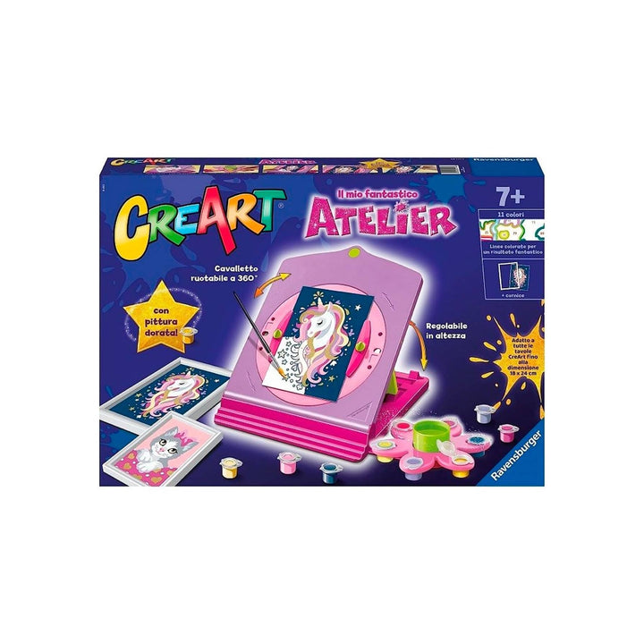 Ravensburger - Meine Fantastische Atelier CreArt, Set mit Ständer Einhorn Thema, Malen nach Zahlen,