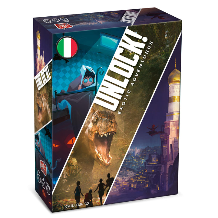 Asmodee Unlock! Exotic Adventures, Brettspiel mit App, Escape Room, 1-6 Spieler, 10+ Jahre, italieni