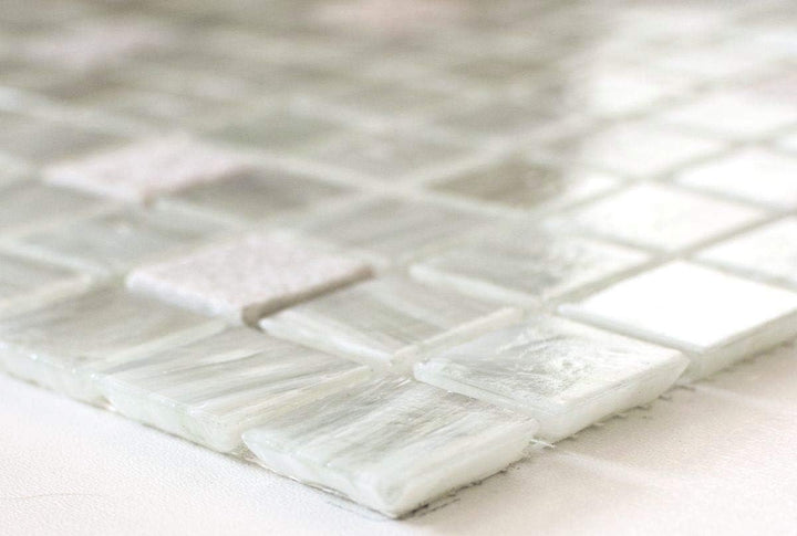 Mosaik Fliese Transluzent weiss Glasmosaik Crystal Stein Cream weiss für WAND BAD DUSCHE KÜCHE FLIES