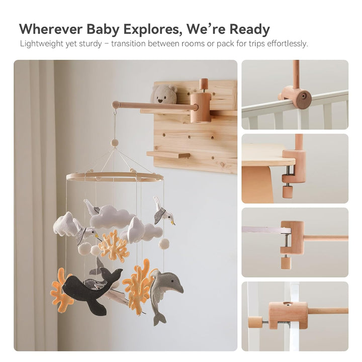 let's make Mobile Verbesserte Version Halterung Holz für Babybet, Mobile Halterung für Babybett Zube