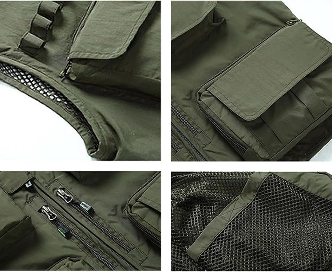 Herren Freizeit Safari Angeln Outdoor Arbeit Weste Jacke Foto Reise Cargo Mesh Weste Multi Taschen A