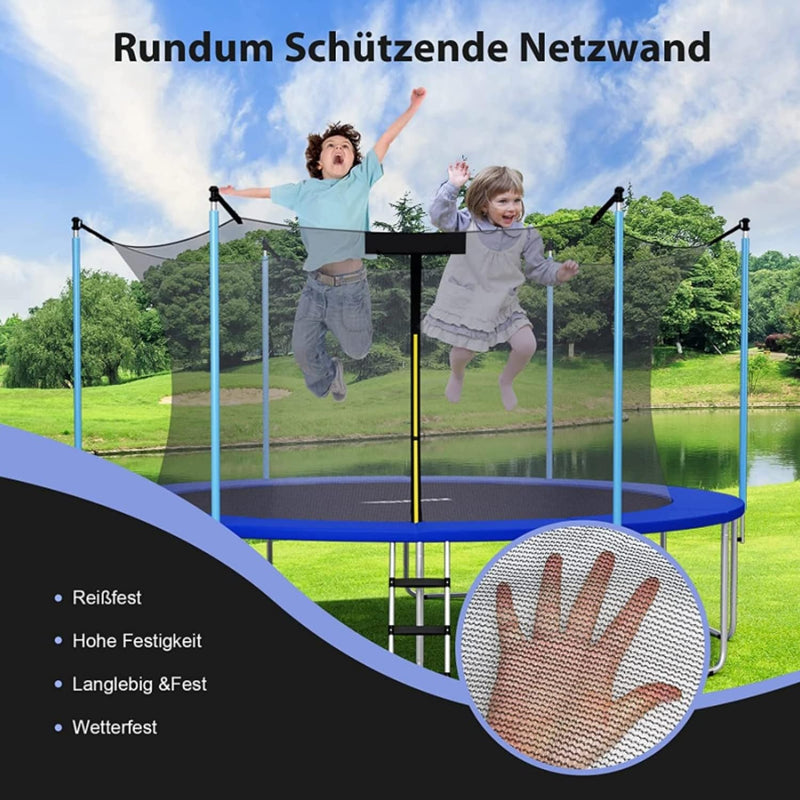 GYMAX Trampolin Ersatznetz 180cm Höhe, Sicherheitsnetz aus PE mit Reissverschluss, Schutzklammern, T