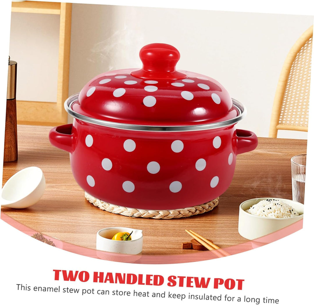 HOMSFOU Emaille Suppentopf Mit Doppelgriffen Und Deckel Zum Kochen Von Suppe Und Porridge Energieför