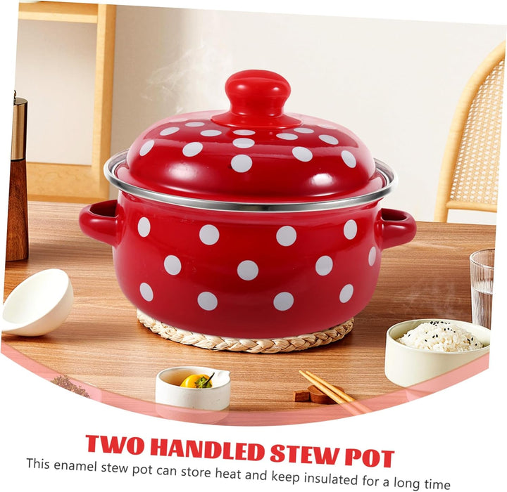 HOMSFOU Emaille Suppentopf Mit Doppelgriffen Und Deckel Zum Kochen Von Suppe Und Porridge Energieför