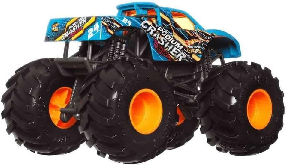 Mattel Hot Wheels Monster Trucks Podium Crasher, Blau [Massstab 1:24 Druckguss] Oversized