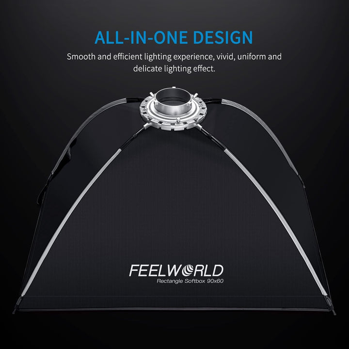 FEELWORLD FSR90 90×60cm Rechteckige Softbox, LED Licht Studio Fotostudio Set Zubehör, Bowens Halteru
