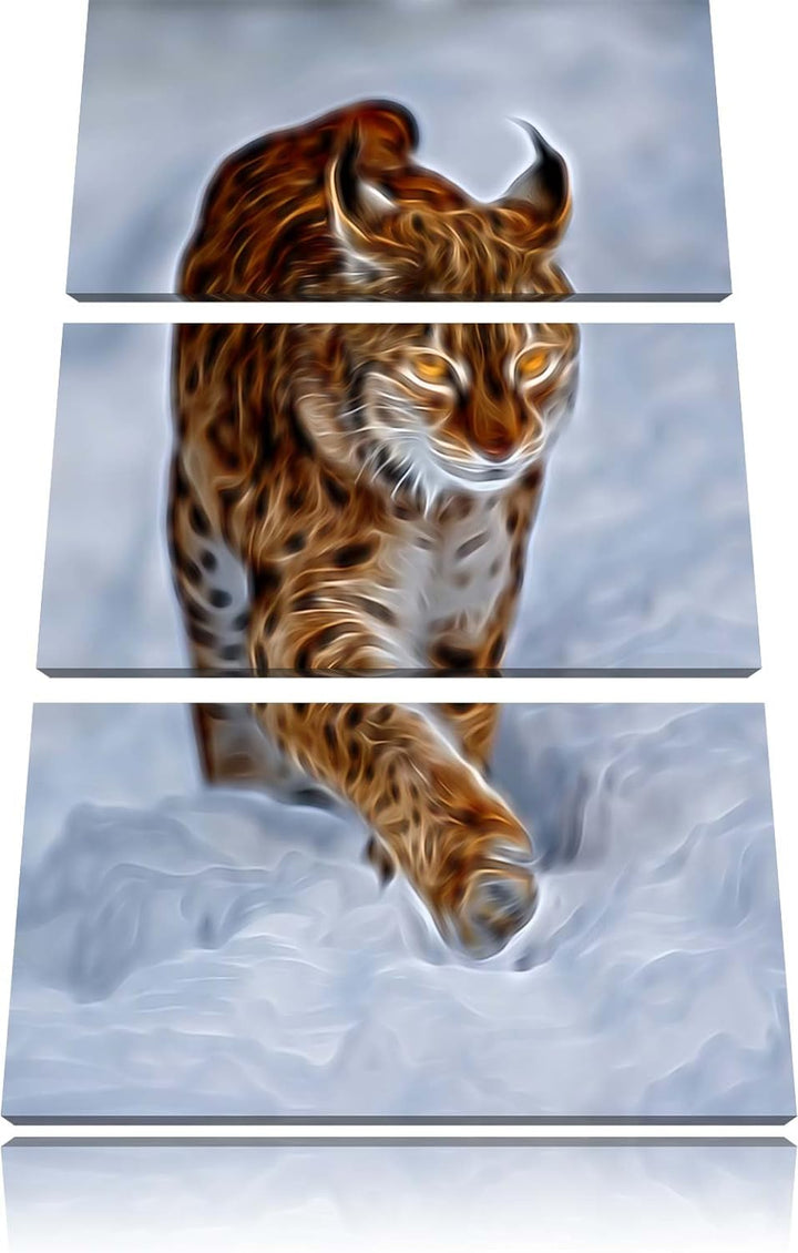 Luchs im Schnee Spezial 3-Teiler Leinwandbild 120x80 Bild auf Leinwand, XXL riesige Bilder fertig ge
