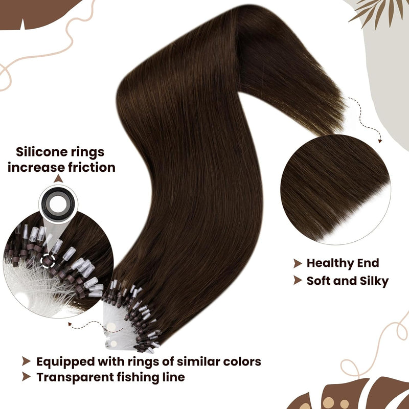 Hetto Extensions Microring Echthaar Dunkelbraun Microring Echthaar Extensions Remy Microring Echthaa