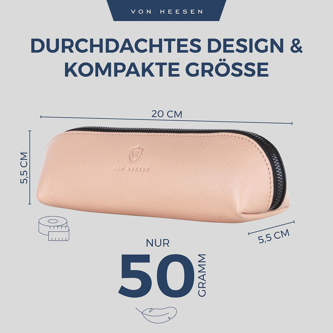 VON HEESEN® Echtleder Federmäppchen Leder Federmappe Etui für Stifte Mäppchen Schule Federtasche Uni