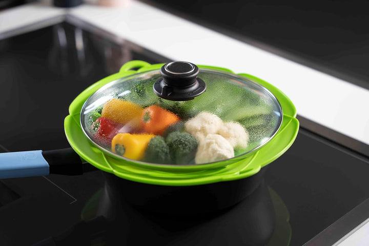 Kochblume M Ø14-20cm | Silikon Überkochschutz | Spritzschutz | Universaldeckel | Premium-Silikon & B